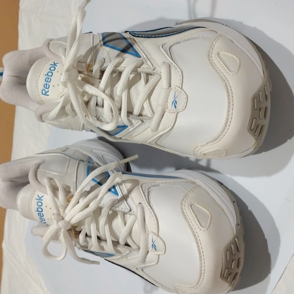 Reebok Shoes - Women's Reebok sneakers in white with gray and blue accents.